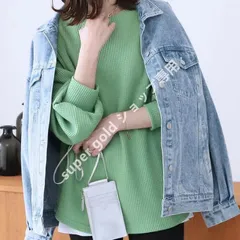 ワッフル長袖 Tシャツ インナー アウトドア ゆったり 体型カバー 無地 グリーン