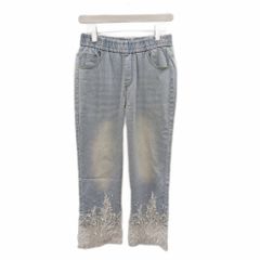 エムボーテ Mbeaute デニム パンツ 水色 ライトブルー レース パール ウォッシュ加工 /LP