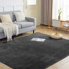 新品 fuwawa ラグ カーペット 洗える ラグマット 1.5畳 135×185cm 絨毯 滑り止め付 ホットカーペット対応 無地 ブラック