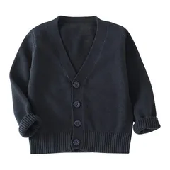 【新品】 [Enfants Cheris] 子供服 カーディガン 男の子 Vネック ニット 長袖 綿 キッズ セーター スクールコート 春秋冬 シンプル 学生 通園通学 セミフォーマル ボーイズ 女の子 男児 防寒 羽織り 無地 人気 ネイビー 140