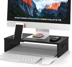 ブラック スマホホルダー付き 耐荷重30kg 420×235×104mm 1段式 机上台 木製モニタースタンド BONTEC