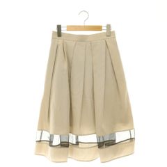 ランバンオンブルー LANVIN en Bleu フレアスカート タック 膝丈 ミモレ丈 切替 38 ライトグレージュ ブラック ES ■OS ■MA