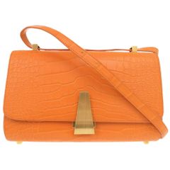 美品 ボッテガヴェネタ アングル パルメラート アリゲーター オレンジ ショルダーバッグ 1499 BOTTEGAVENETA
