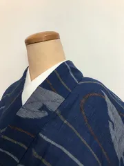 【中古】Sサイズ 麻 正絹 青地に水面文様