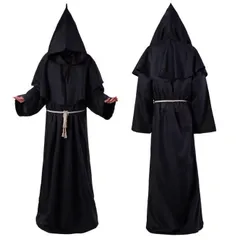 [nanapapa] 僧侶服 コスプレ ローブ フード付き 修道士 衣装 ブラック ロング丈 ハロウィン 仮装 メンズ レディース ユニセックス 学園祭 文化祭 演劇 舞台 撮影用 (Mサイズ) [M]