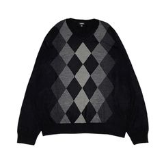 APT.9｜アーガイルVネックニット｜ブラック×グレー｜メンズL｜ウール混｜古着｜目立つ汚れなし