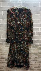 A A25-72 ◇ HANAE MORI タグ表記サイズ不明 長袖ロング丈シャツ 원피스 ブラック 花柄