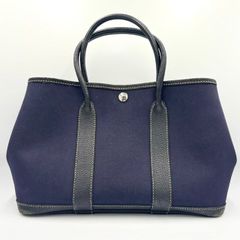 エルメス ガーデンパーティ TPM トートバッグ ネイビー キャンバス レザー HERMES
