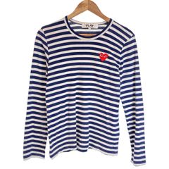 중고 PLAY COMME des GARCONS ロンT 長袖 トップス クルーネック ボーダー ワンポイント AD2019/2 AZ-T009 日本製 ドメスティック 古着 2496