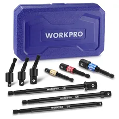 【新品】 WORKPRO インパクトグレードソケットアダプター ソケットアダプター インパクト用 9本組 全長55~150mm ユニバーサル エクステンション 差込角6.35mm(1/4")・9.5mm(3/8")・12.7mm(1/2") 熱処理済み ドリル