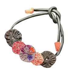 【激安】[?恵のご縁?Blessing Ring] 紫音 一点物 和布チョーカー 絣と古布の花飾り 1