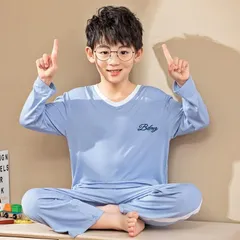 子供 パジャマ 長袖 上下セット 140 ジュニア キッズ ルームウェア ストレッチ ブルー