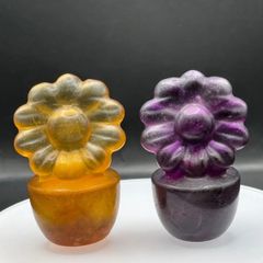フローライト フラワーポット 2点セット 小花モチーフ ミニ盆栽風 置物