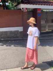 Sheiscute ピンク CHECK ロング丈スカート