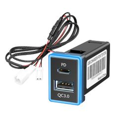 カーチャージャー 車載QC3.0 + PD Type-C 車載急速充電 デュアルUSBポートトヨタ車系用2ポート充電器 増設電源 スマホ充電 TOYOTA 車系用 車の改造に対応 (青)as ddf2dd88