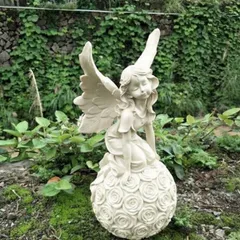 ★天使の置物 翼天使 彫刻 可愛い妖精 エンジェル エルフ 玄関置物 庭 インテリア 飾り品
