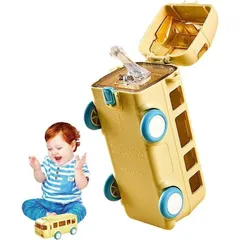 【期間限定】★子供用ウォーターボトル かわいい おもちゃ スクールバス 幼児用 ウォーターボトル 蓋付き ポータブルカート 360度