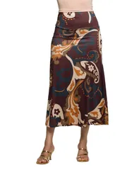 24 セブンコンフォート レディース ボトムス スカート ミディ 24seven Comfort Apparel Womens Elastic Waist Midi Skirt Brown Multi