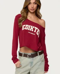 アディクテッド レディース トップス シャツ Edikted Womens La Babe Off Shoulder Top Burgundy バーガンディ
