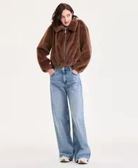 セセ レディース アウター ジャケット・ブルゾン コート CeCe Womens Collared FauxFur Bomber Coat PXSXL Mocca