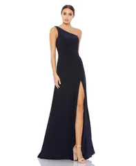 マックダガル レディース トップス ワンピース ギャザー Mac Duggal Womens Ieena Ruched One Shoulder Faux Wrap Gown Midnight