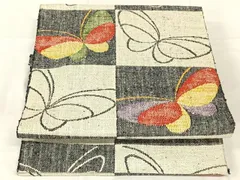 平和屋着物◎八寸名古屋帯　紬地　格子舞蝶文　正絹　逸品　AABN1582dk