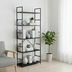 オープンシェルフ ラック 5段 収納 棚 幅58×奥行23×高さ144cm ディスプレイ オープンラック 収納棚 キッチンラック 木製ラック 飾り棚 本棚 大容量 寝室 組立簡単