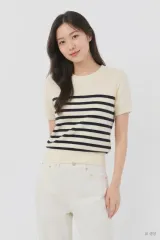 レディースL/ドゥマール ストライプ クリーム 半袖Tシャツ