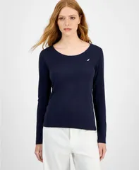 【送料無料】 ナウティカ レディース シャツ トップス Jeans Womens Cotton ScoopNeck LongSleeve Tshirt Online Only Night Sky