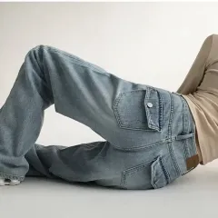 LEE ヒップポケット ワイドデニムパンツ ライトブルー S