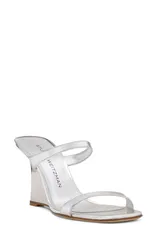 スチュアート ワイツマン レディース シューズ サンダル レザー Stuart Weitzman Vinnie 85 Patent Leather Wedge Slide Sandal Silver