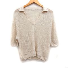 グリーンレーベルリラクシング ユナイテッドアローズ green label relaxing メッシュ ニット ポロシャツ 半袖 スキッパーカラー 無地 コットン 綿 ベージュ FT33
