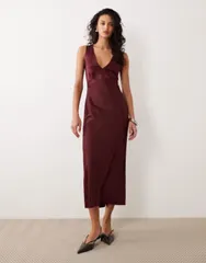 モーテル レディース トップス ワンピース サテン Motel Zarita Midaxi satin dress in Zinfandel