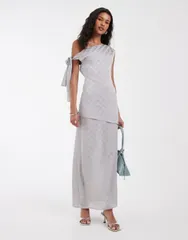 モーテル レディース トップス ワンピース シフォン ドット オフショルダー マキシ Motel Sardian chiffon offshoulder maxi dress gray polka G