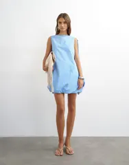 トップショップ レディース トップス ワンピース ケープデザイン ミニ コットン キャップ ケープ Topshop cotton bubble cape mini dress in woven blu