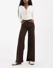 オンリー レディース ボトムス デニムパンツ ワイドレッグ ハイウエスト ジーンズ ONLY Madison high waist wide leg jeans BROWN ブラウン