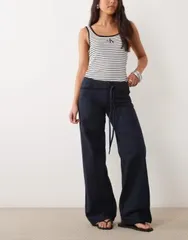 マンゴ レディース ボトムス デニムパンツ Tシャツ ジーンズ Mango Teen tie waistraight jeans indigo INDIGO インディゴ
