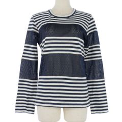 꼼데가르송 COMME des GARCONS メッシュ切替 ボーダー Tシャツ ロンT 長袖 M 白 紺 ホワイト ネイビー OC-T014