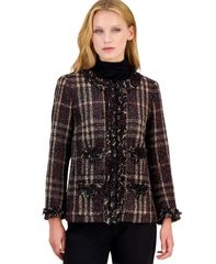 アンクライン レディース アウター ジャケット・ブルゾン ツイード フリンジ Anne Klein Womens Plaid FringeTrim Tweed Jacket Barolo Multi