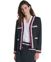 カール ラガーフェルド レディース アウター ジャケット・ブルゾン ツイード クロップド フリンジ KARLAGERFELD PARIS Womens Tweed Cropped FringeTrim