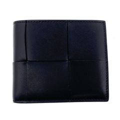 【値下げ】BOTTEGAVENETA ボッテガヴェネタ マキシイントレチャート コンパクトウォレット 二つ折り財布 レディース レザー ブラック 中古