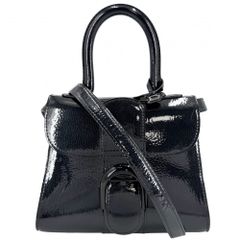 2WAY レディース デルヴォー ブリヨンミニ ハンドバッグ ショルダーバッグ 肩掛け 斜め掛け DELVAUX エナメル かばん 鞄 パテントレザー ダークネイビー シルバー金具【中古品】