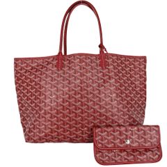 ゴヤール トートバッグ レディース サンルイPM ハンドバッグ ポーチ付き 肩掛け GOYARD コーティングキャンバス レザー レッド 赤 シルバー金具【中古品】