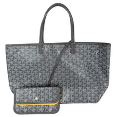 ゴヤール トートバッグ レディース サンルイPM ハンドバッグ ポーチ付き 肩掛け GOYARD コーティングキャンバス レザー グレー シルバー金具【中古品】