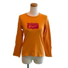 アシックス asics ロングスリーブ Tシャツ ロゴプリント クルーネック ストレッチ L 橙 オレンジ /MZ ■ECF005