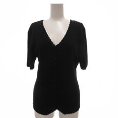 Designers Originals STUDIO カーディガン M 黒 ブラック Vネック 半袖 スカラップトリム /SC ■ECF008