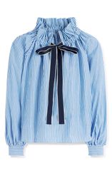 ボーデン レディース トップス シャツ フリル Boden Bow Neck Ruffle Shirt BRIGHT BLUE IVORY STRIPE アイボリー