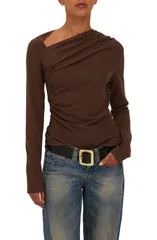プロジェクトソーシャルティ レディース トップス シャツ アシンメトリー Project Social T Harlow Asymmetric Neck Long Sleeve Top DARK MO