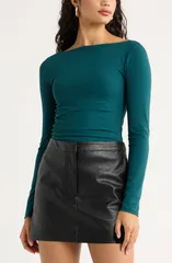 オープンエディット レディース トップス シャツ ギャザー Open Edit Ruched Side Top TEAL MARINA ティール