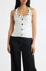 ダムソンマダー レディース トップス シャツ ドット柄 ドット フリル コットン ホルター Damson Madder Zazie Ruffle Polka Dot Organicotton Halt